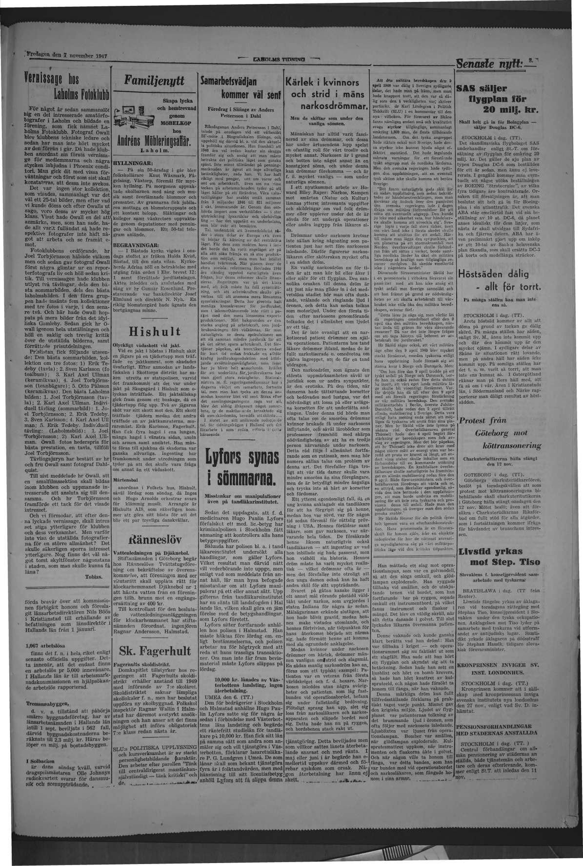 Laholms Tidning Fredag 7 november 1947, sida 3