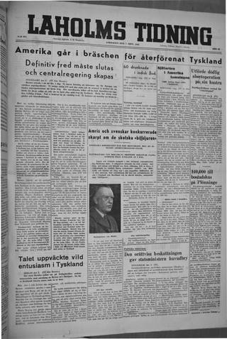Förstasidan, Lördag 7 september 1946