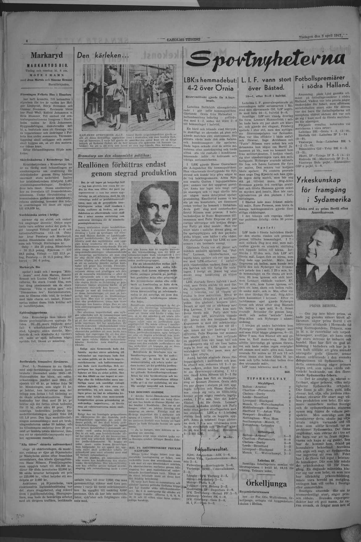 Laholms Tidning Tisdag 8 april 1947, sida 4