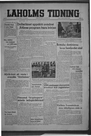 Förstasidan, Fredag 8 augusti 1947