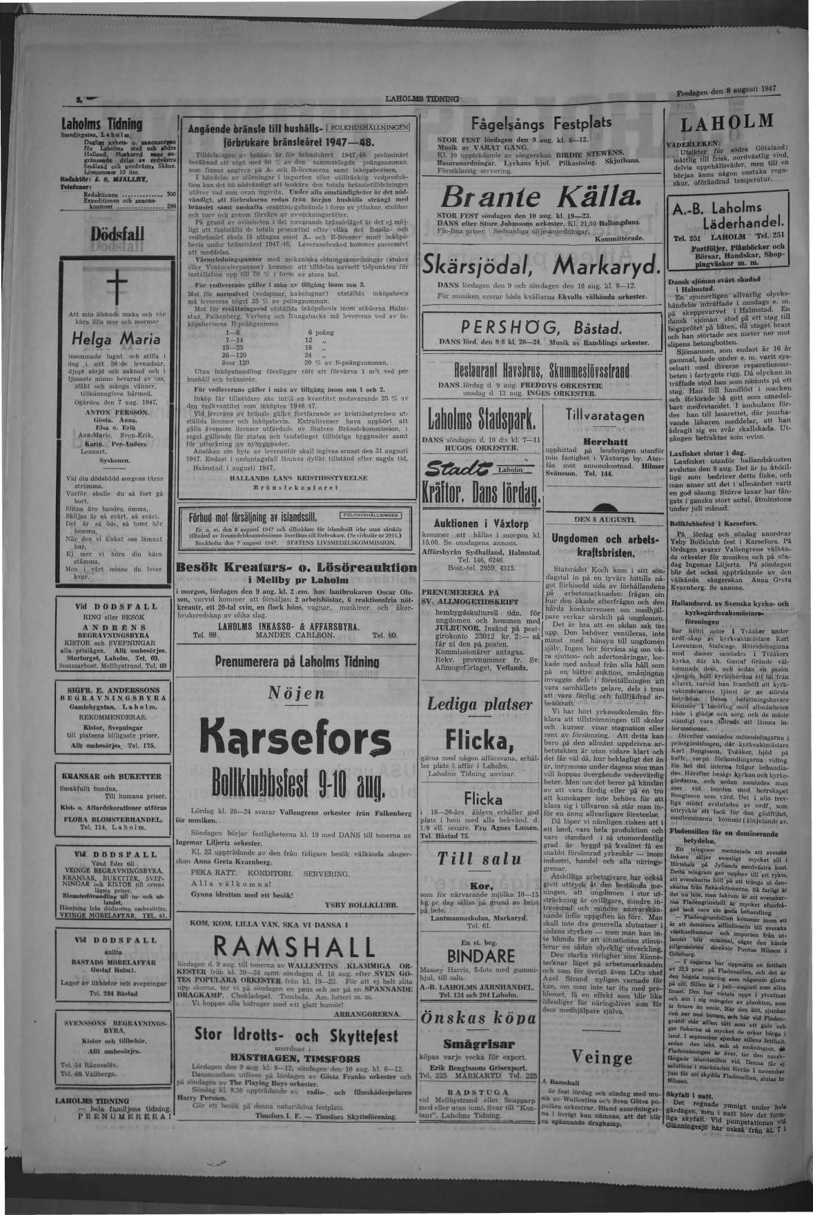 Laholms Tidning Fredag 8 augusti 1947, sida 2