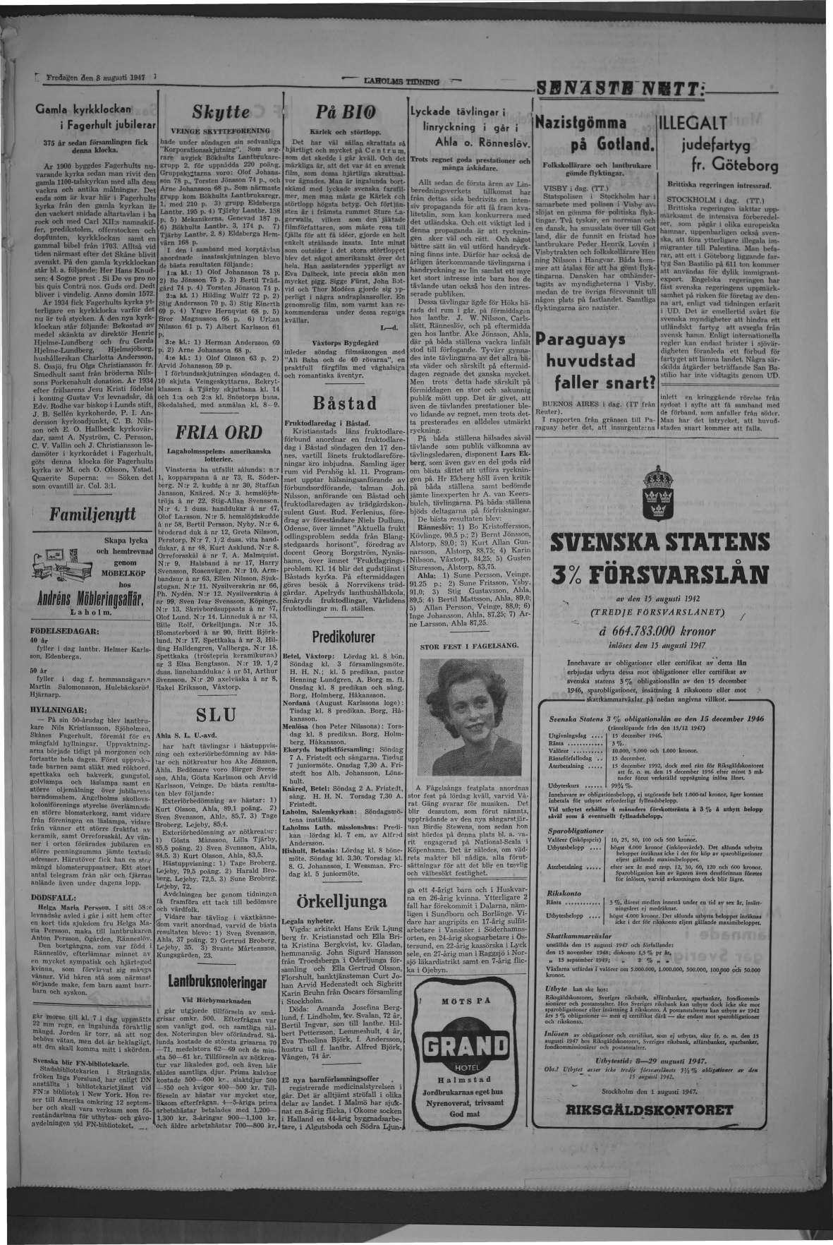 Laholms Tidning Fredag 8 augusti 1947, sida 3