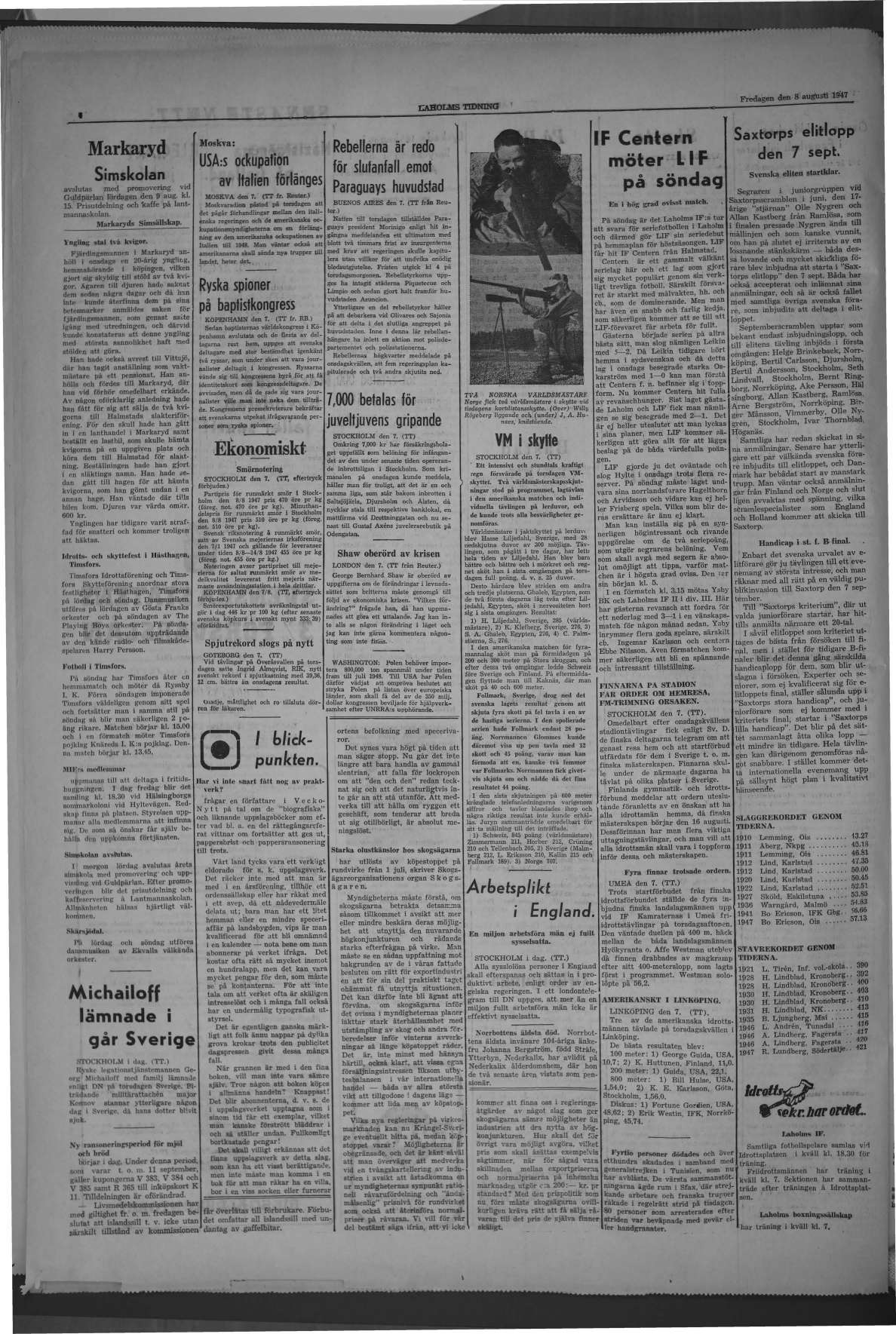 Laholms Tidning Fredag 8 augusti 1947, sida 4
