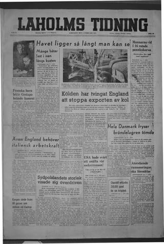 Förstasidan, Lördag 8 februari 1947
