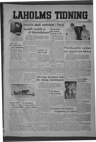 Förstasidan, Tisdag 8 juli 1947