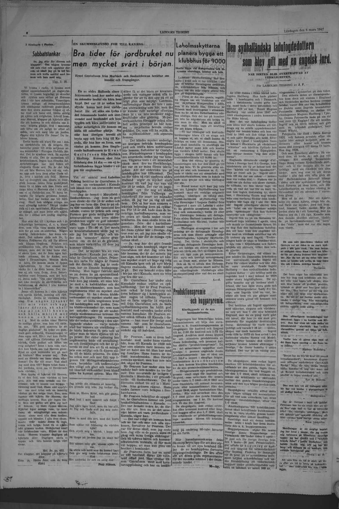Laholms Tidning Lördag 8 mars 1947, sida 6