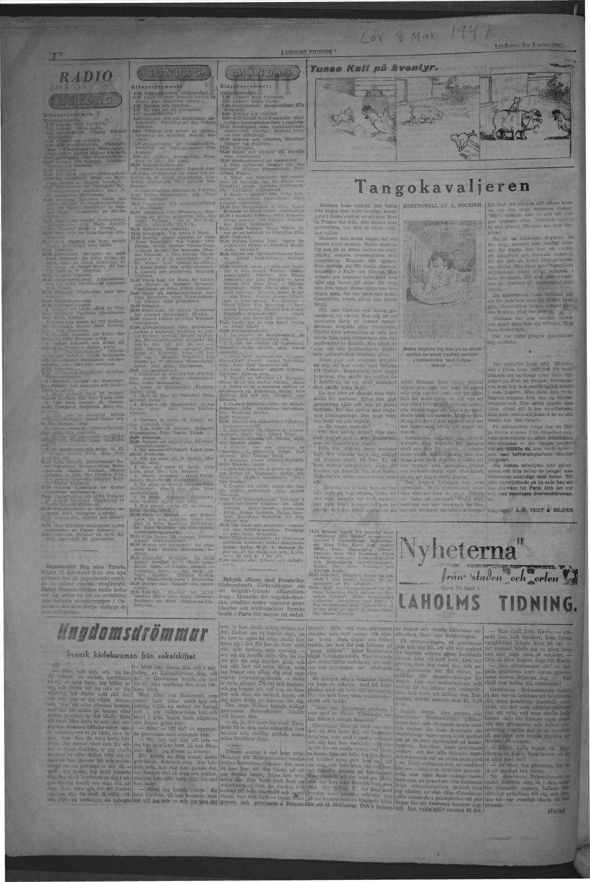 Laholms Tidning Lördag 8 mars 1947, sida 8