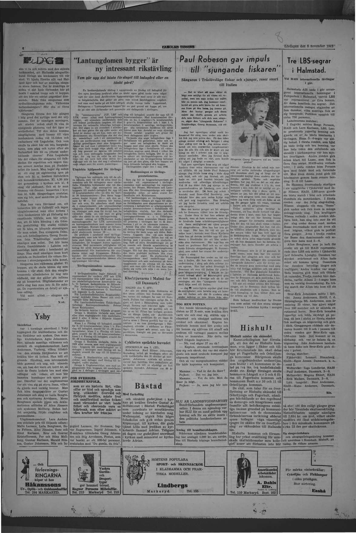 Laholms Tidning Lördag 8 november 1947, sida 4