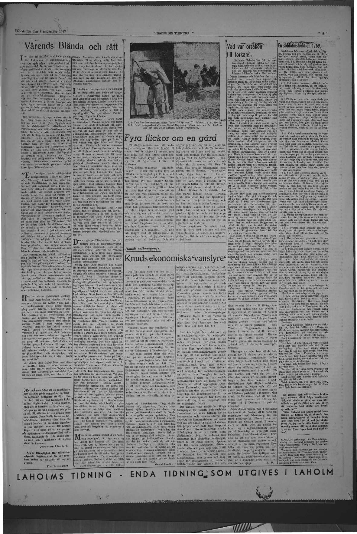 Laholms Tidning Lördag 8 november 1947, sida 5