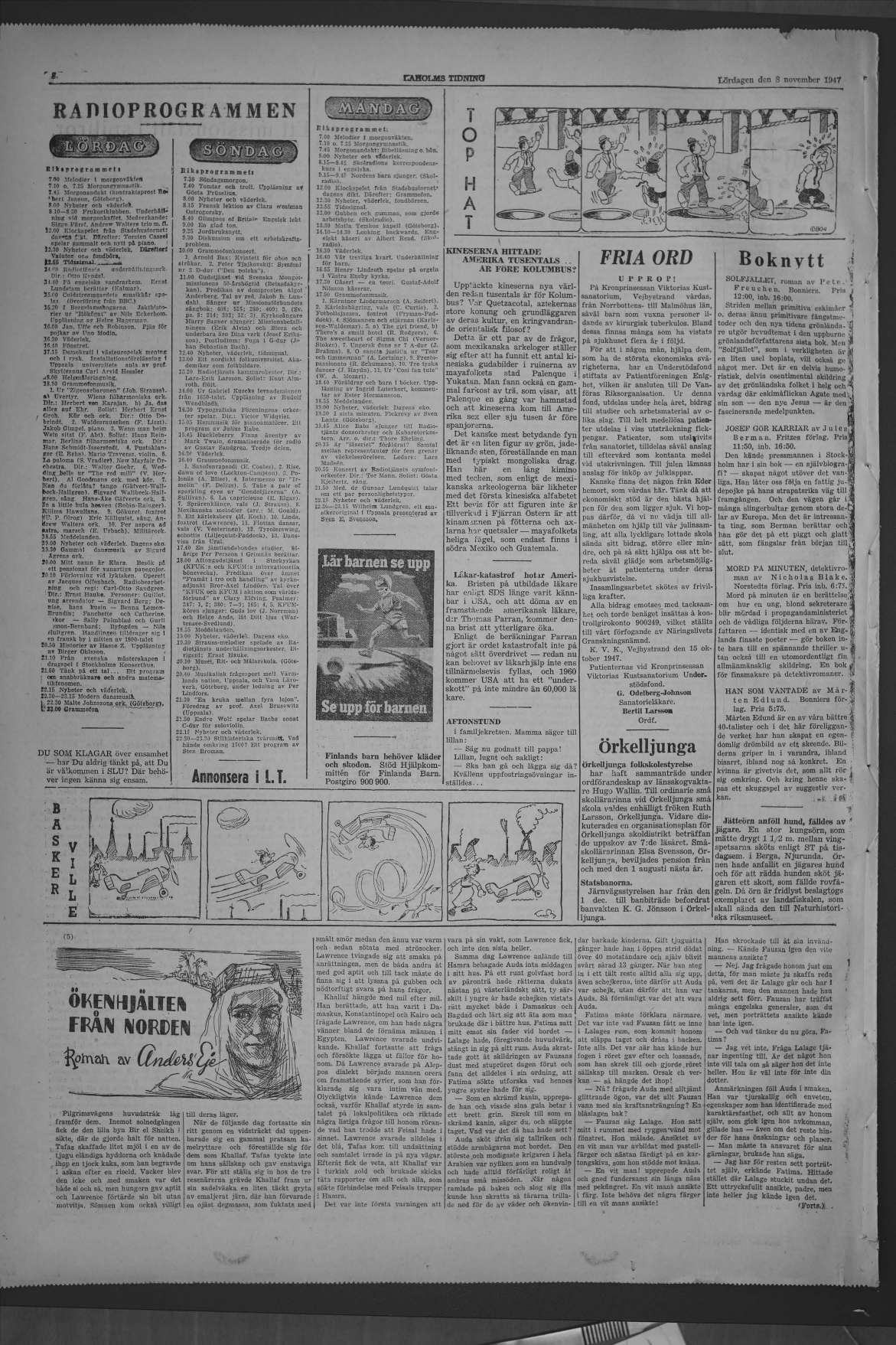 Laholms Tidning Lördag 8 november 1947, sida 8