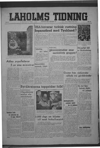 Förstasidan, Onsdag 8 oktober 1947