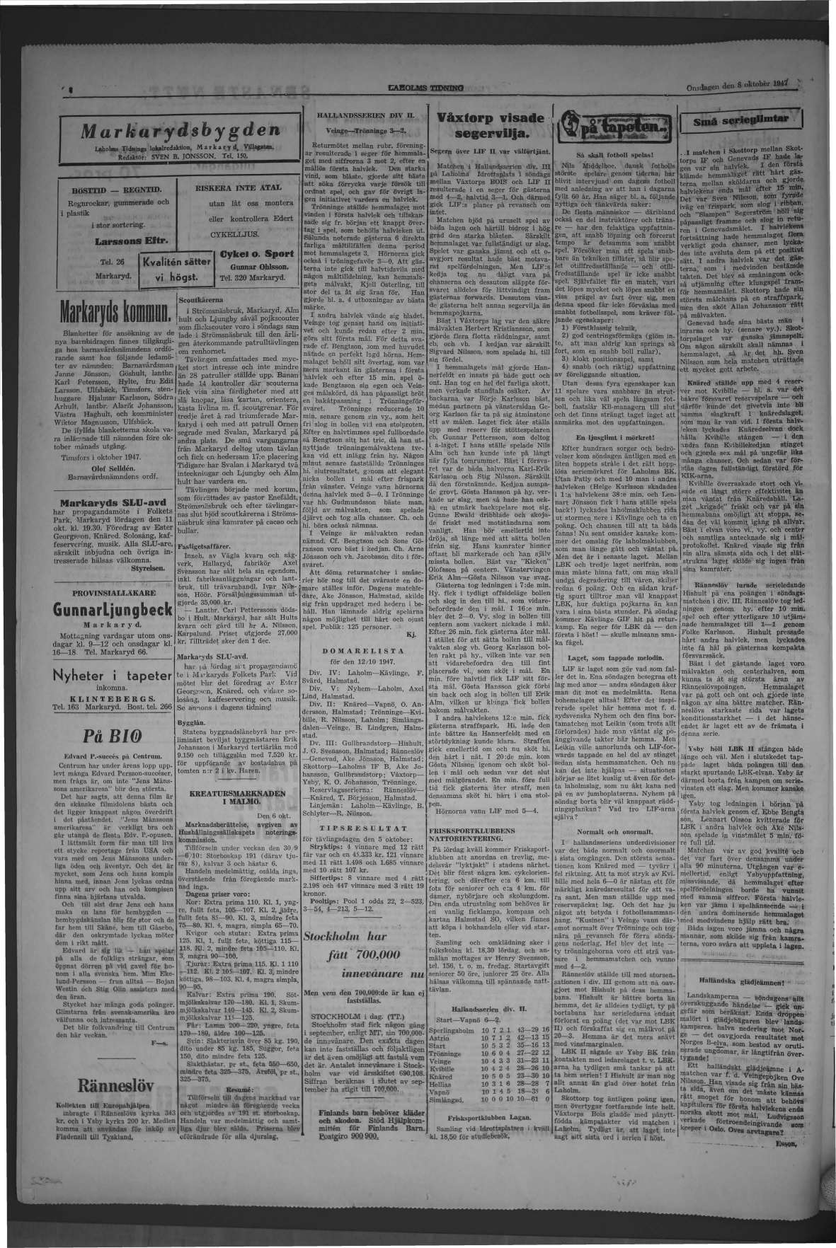 Laholms Tidning Onsdag 8 oktober 1947, sida 4