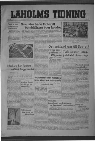 Förstasidan, Måndag 8 september 1947
