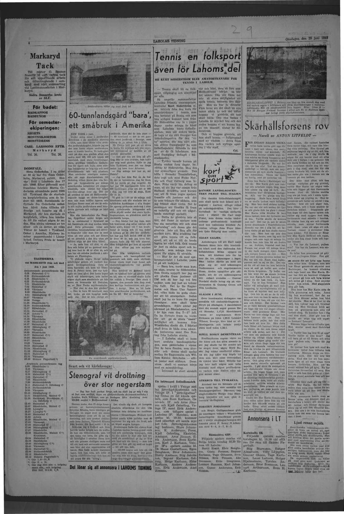 Laholms Tidning Onsdag 29 juni 1949, sida 4