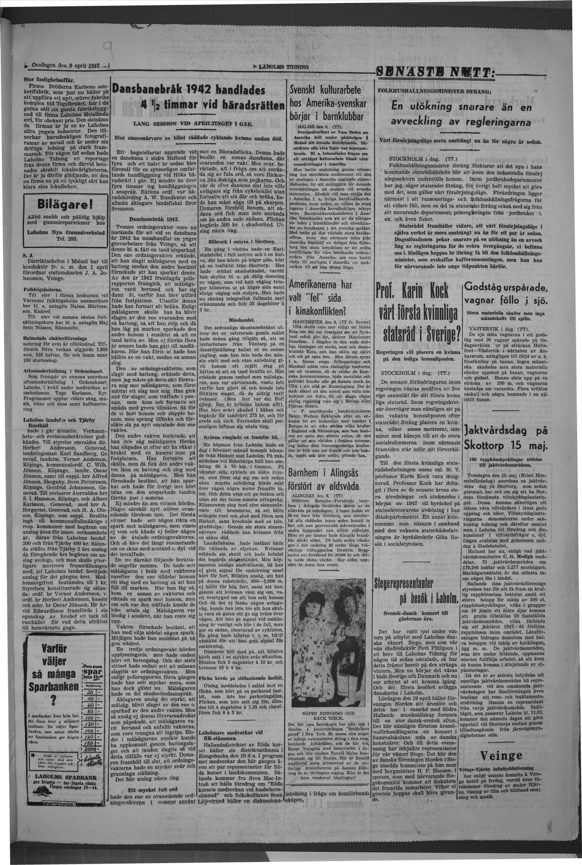 Laholms Tidning Onsdag 9 april 1947, sida 3