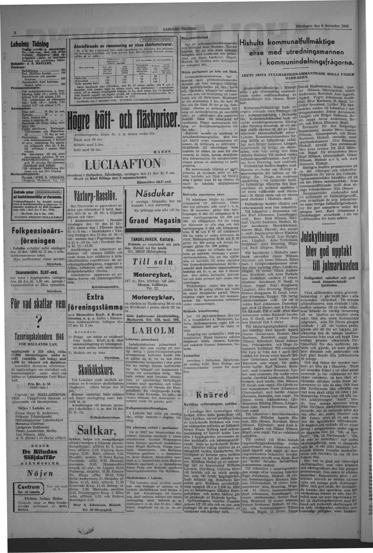 Laholms Tidning Måndag 9 december 1946, sida 2