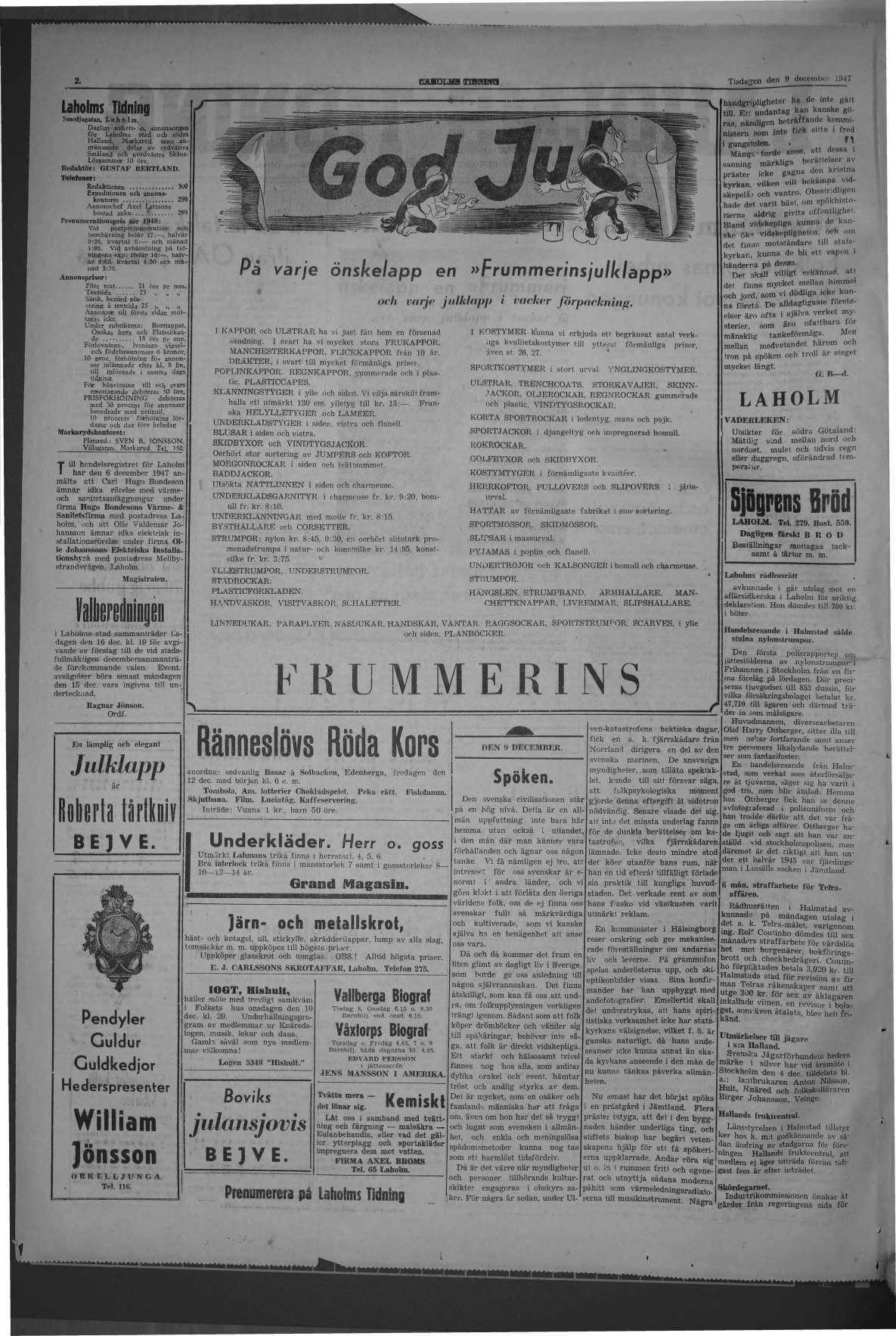 Laholms Tidning Tisdag 9 december 1947, sida 2