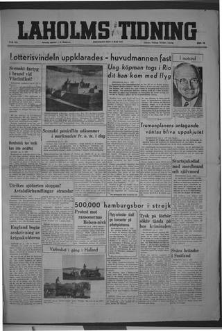 Förstasidan, Fredag 9 maj 1947