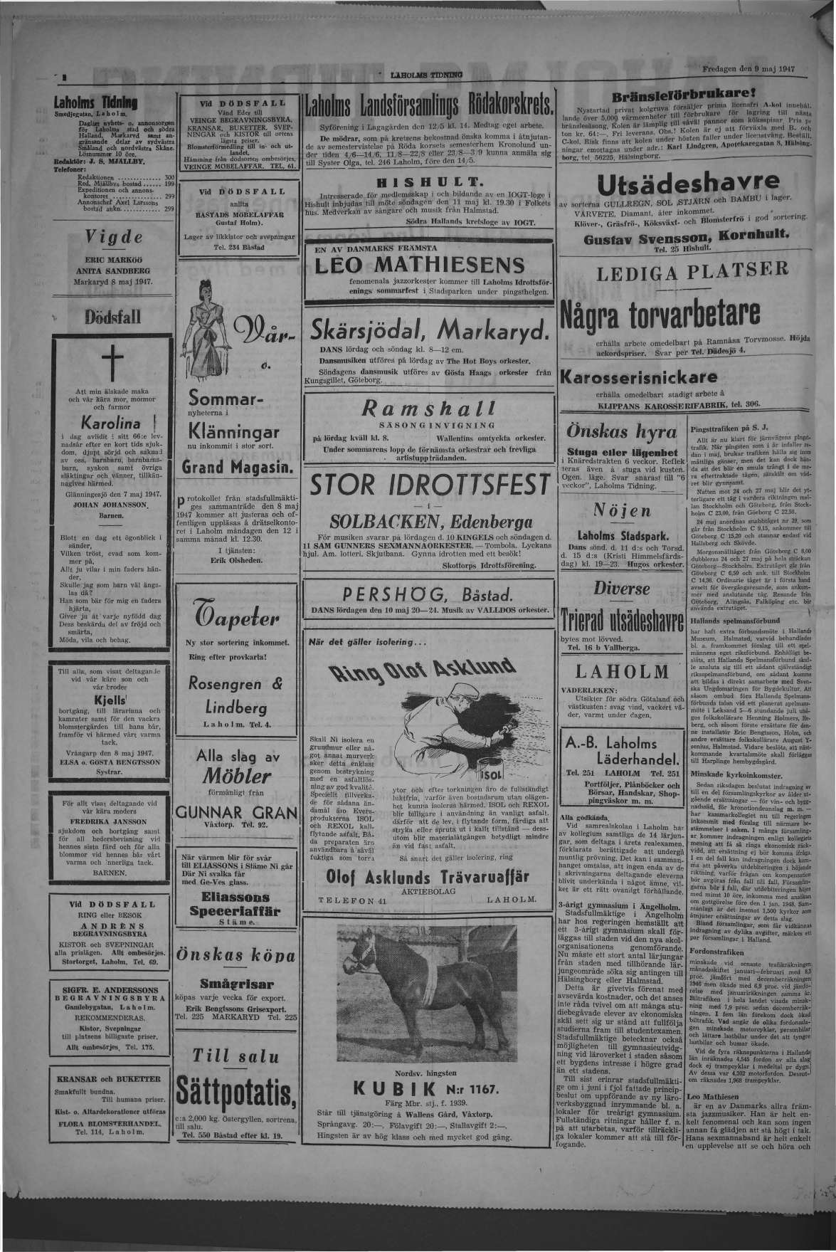Laholms Tidning Fredag 9 maj 1947, sida 2
