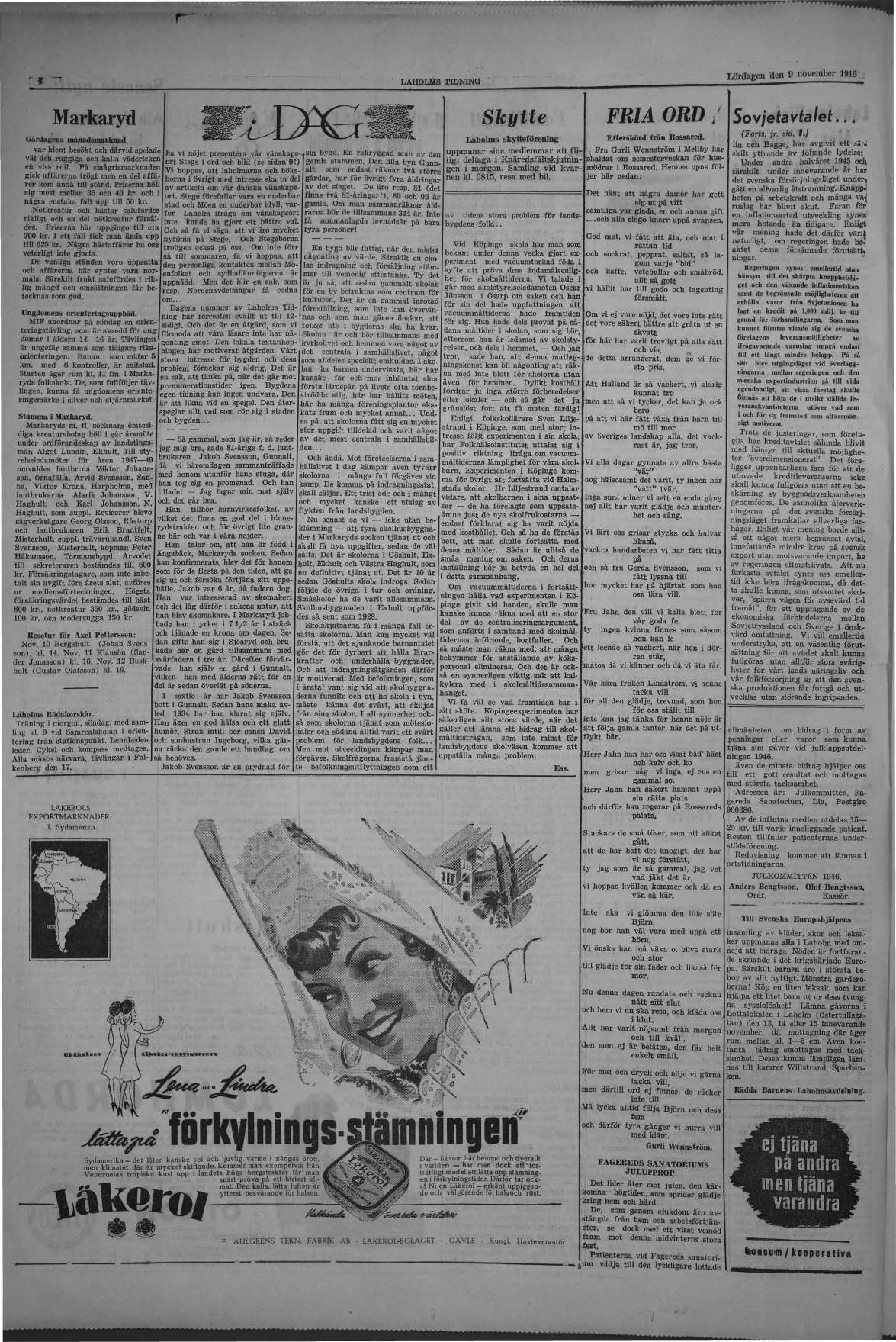 Laholms Tidning Lördag 9 november 1946, sida 4