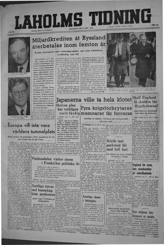 Förstasidan, Onsdag 9 oktober 1946