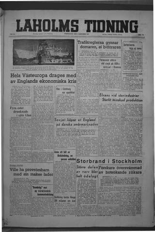 Förstasidan, Torsdag 9 oktober 1947