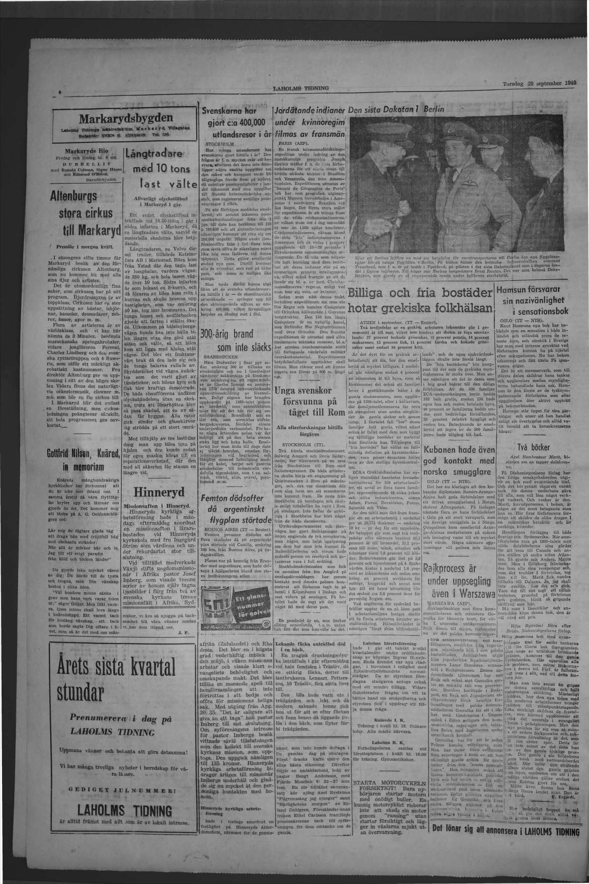 Laholms Tidning Torsdag 29 september 1949, sida 4