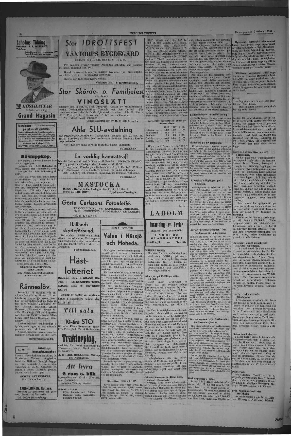 Laholms Tidning Torsdag 9 oktober 1947, sida 2