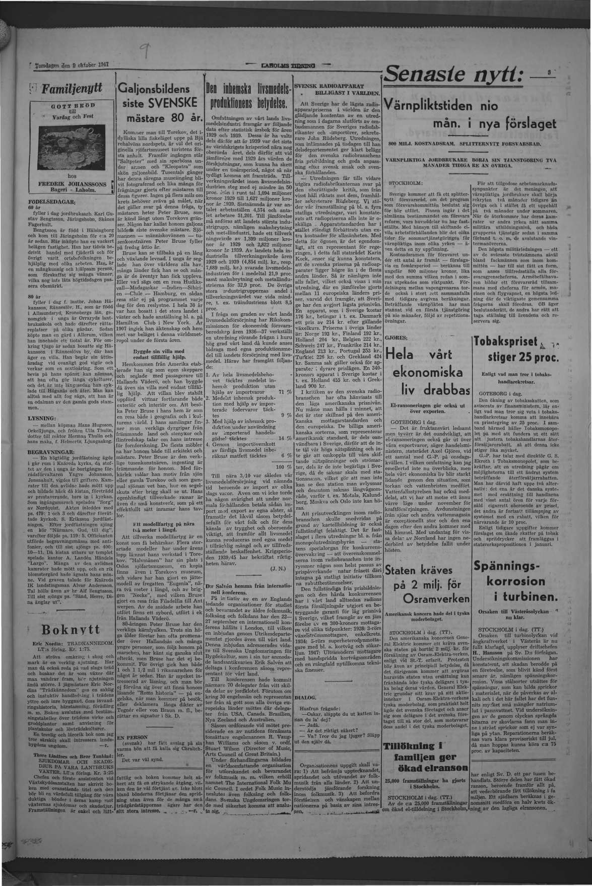 Laholms Tidning Torsdag 9 oktober 1947, sida 3