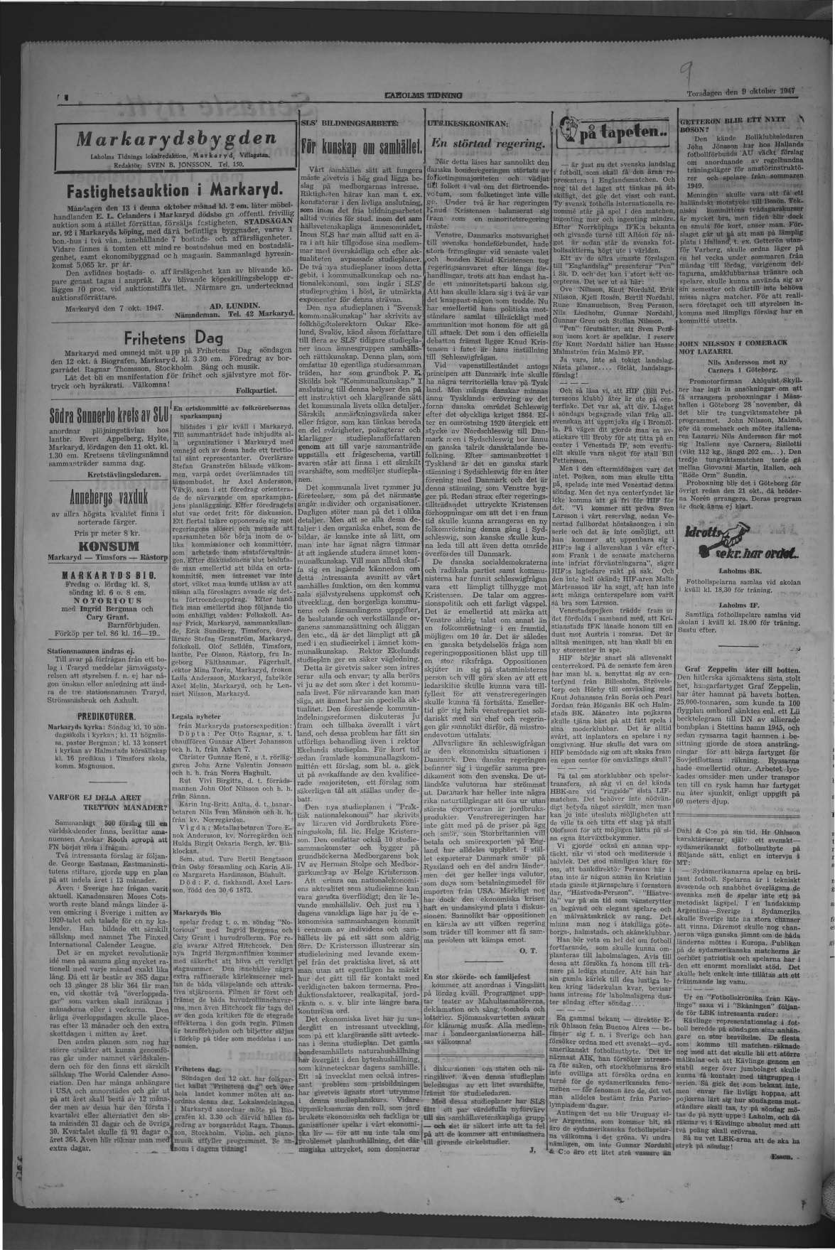 Laholms Tidning Torsdag 9 oktober 1947, sida 4