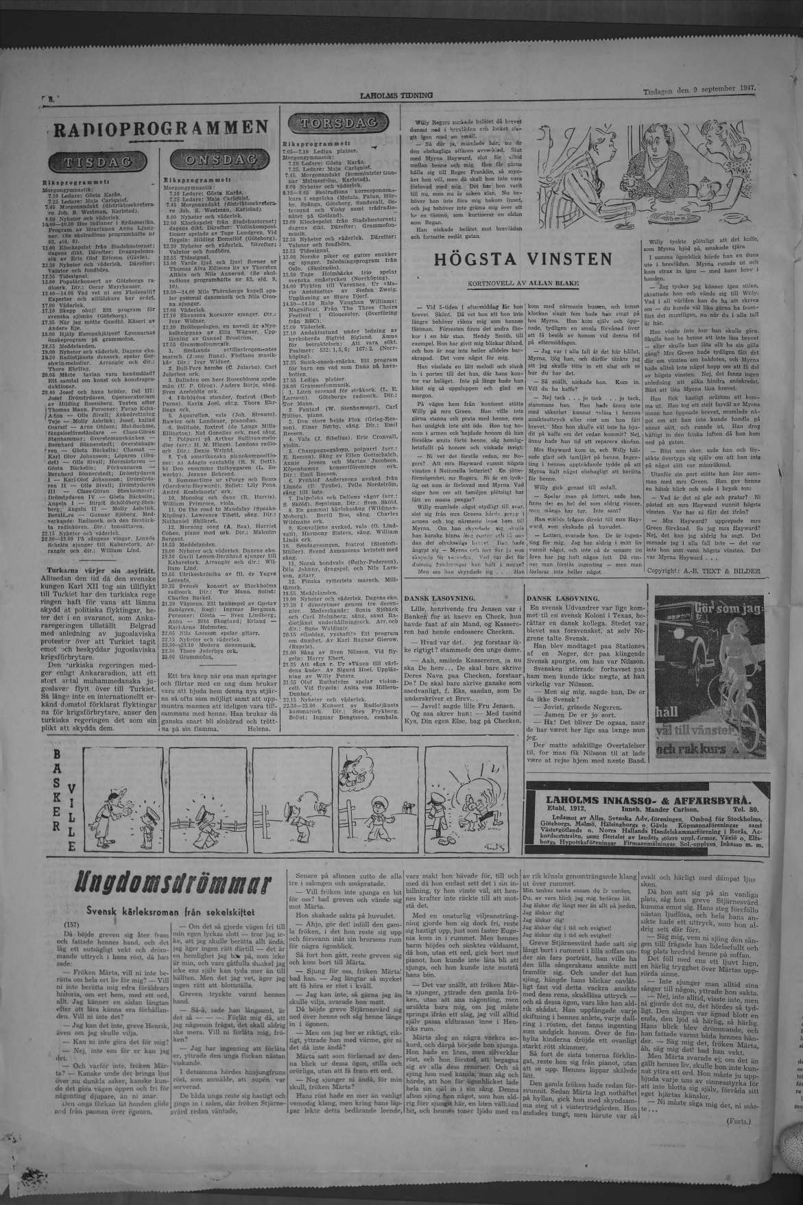 Laholms Tidning Tisdag 9 september 1947, sida 8