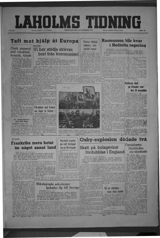 Förstasidan, Torsdag 13 november 1947