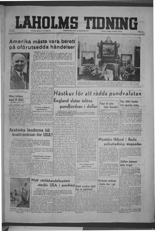 Förstasidan, Torsdag 21 augusti 1947