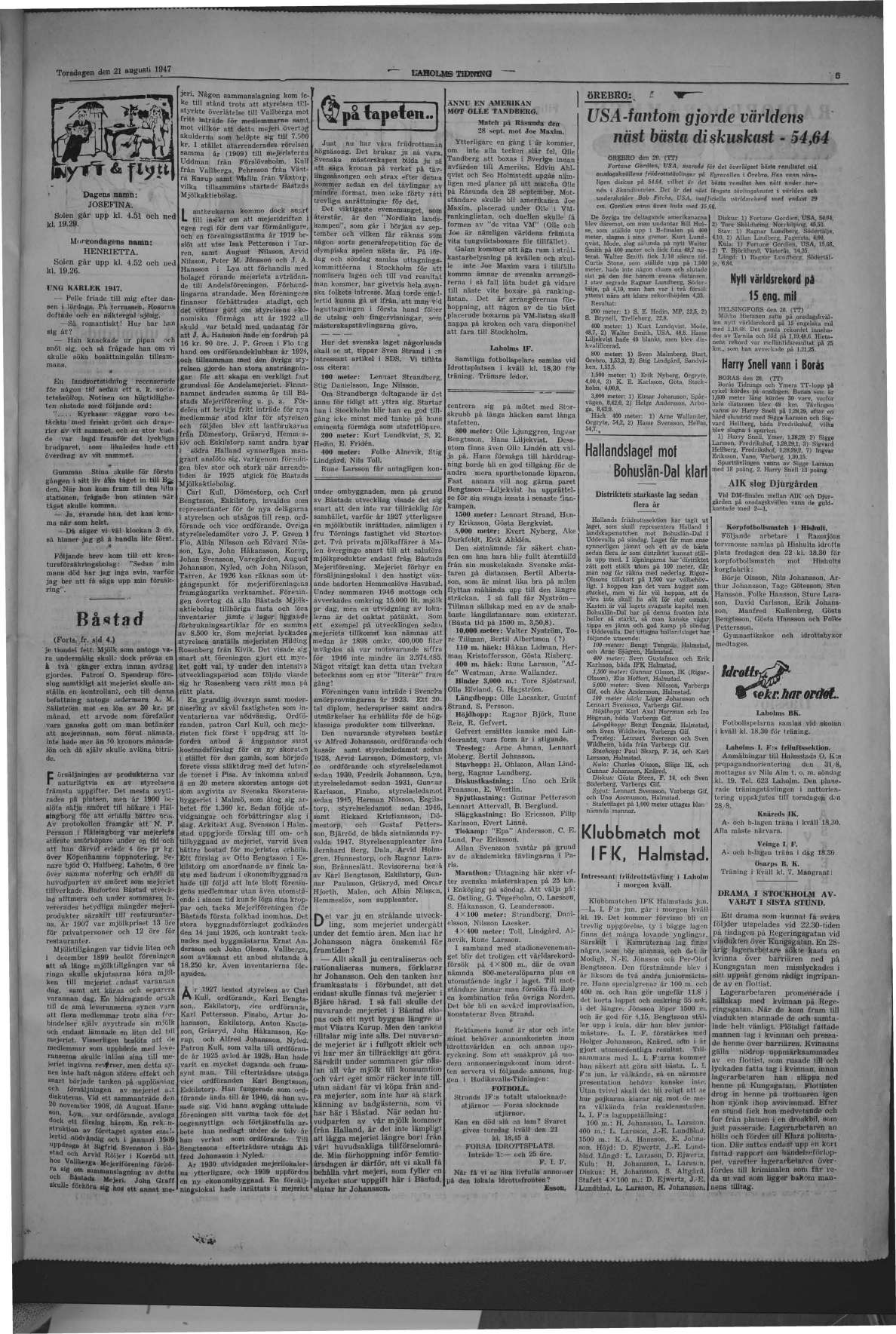 Laholms Tidning Torsdag 21 augusti 1947, sida 5
