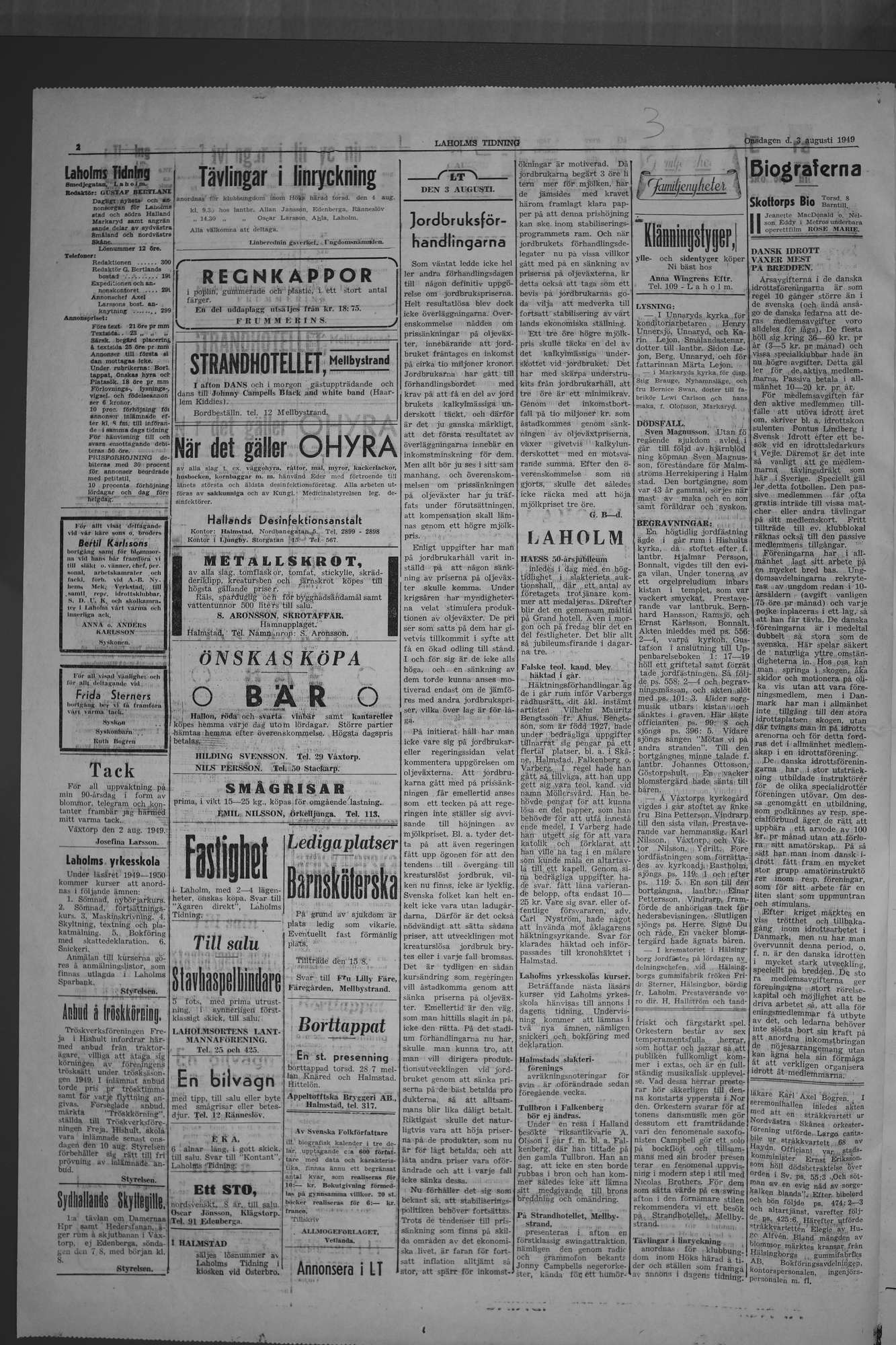 Laholms Tidning Onsdag 3 augusti 1949, sida 2