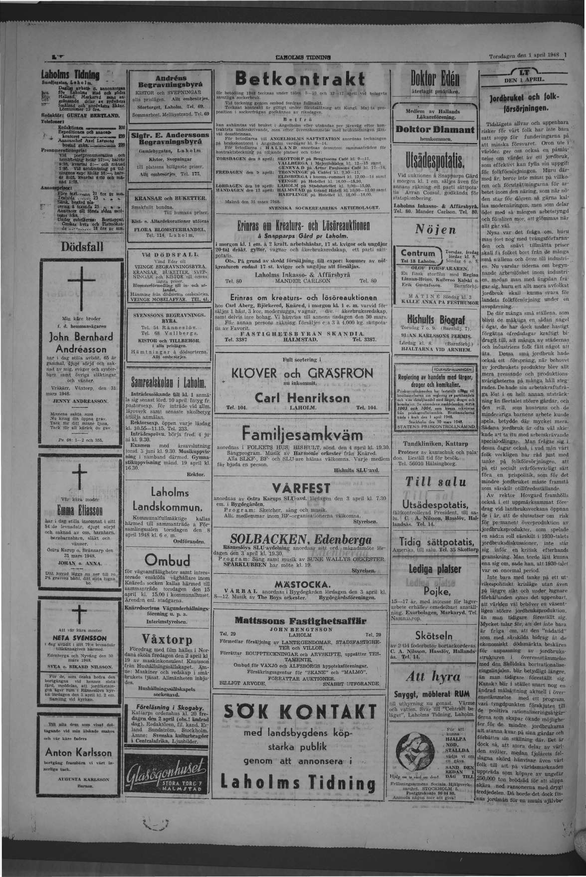 Laholms Tidning Torsdag 1 april 1948, sida 2