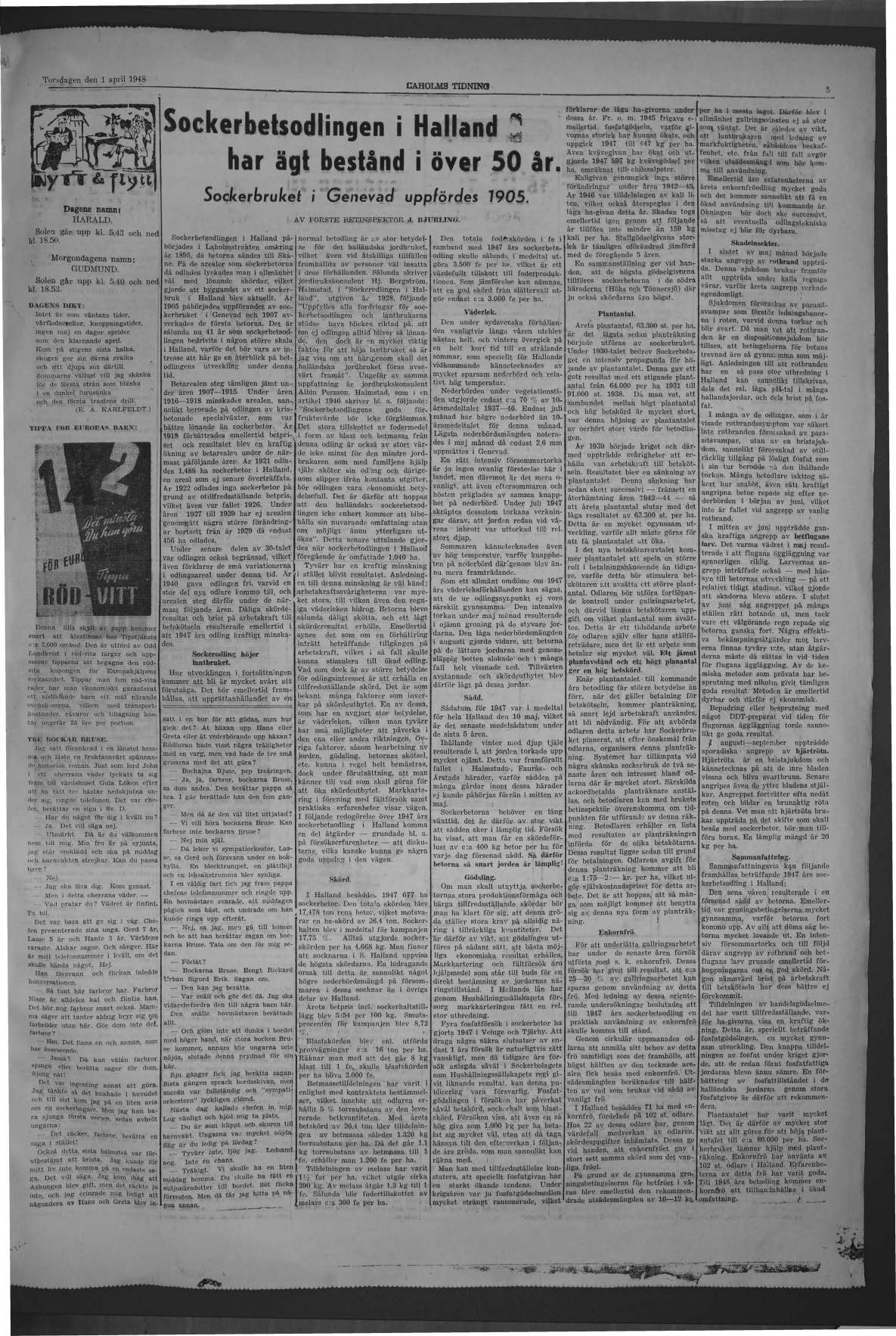Laholms Tidning Torsdag 1 april 1948, sida 5