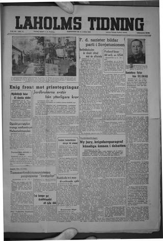 Förstasidan, Torsdag 1 juli 1948