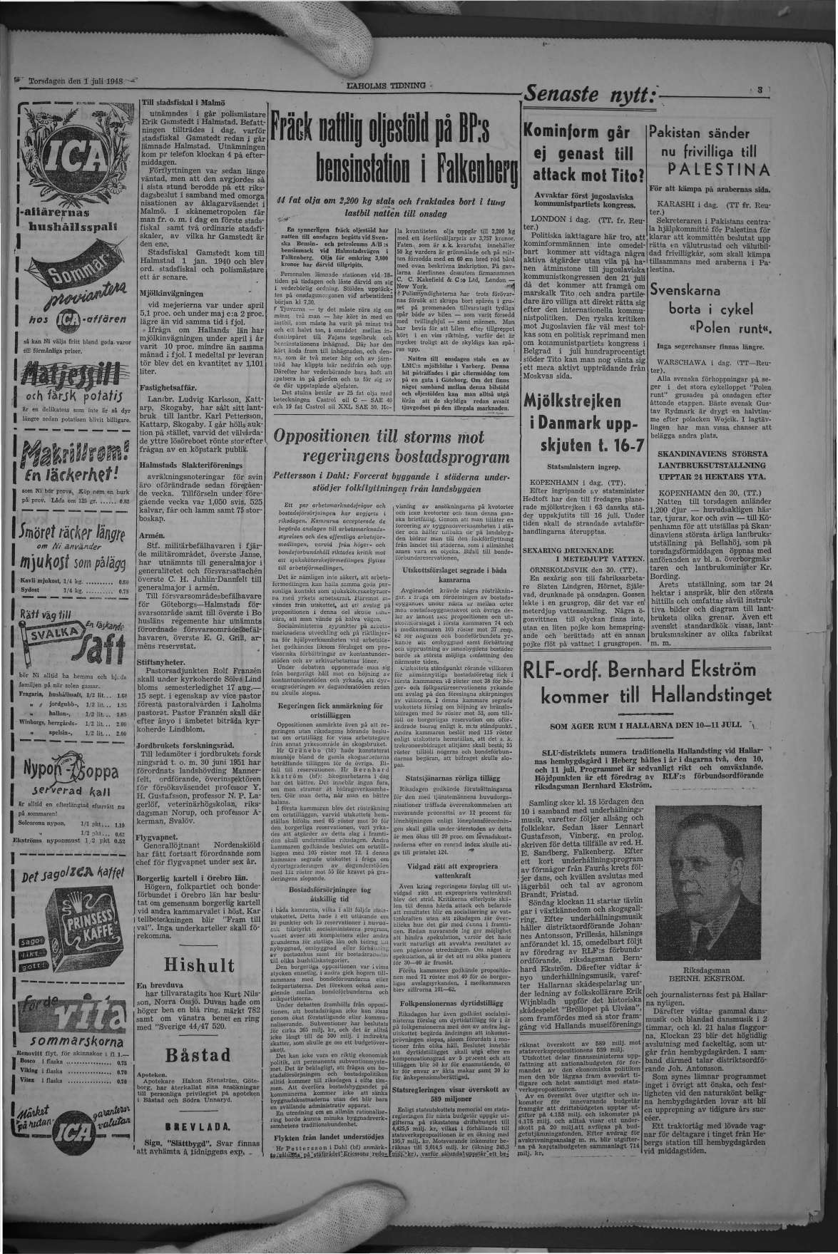 Laholms Tidning Torsdag 1 juli 1948, sida 3