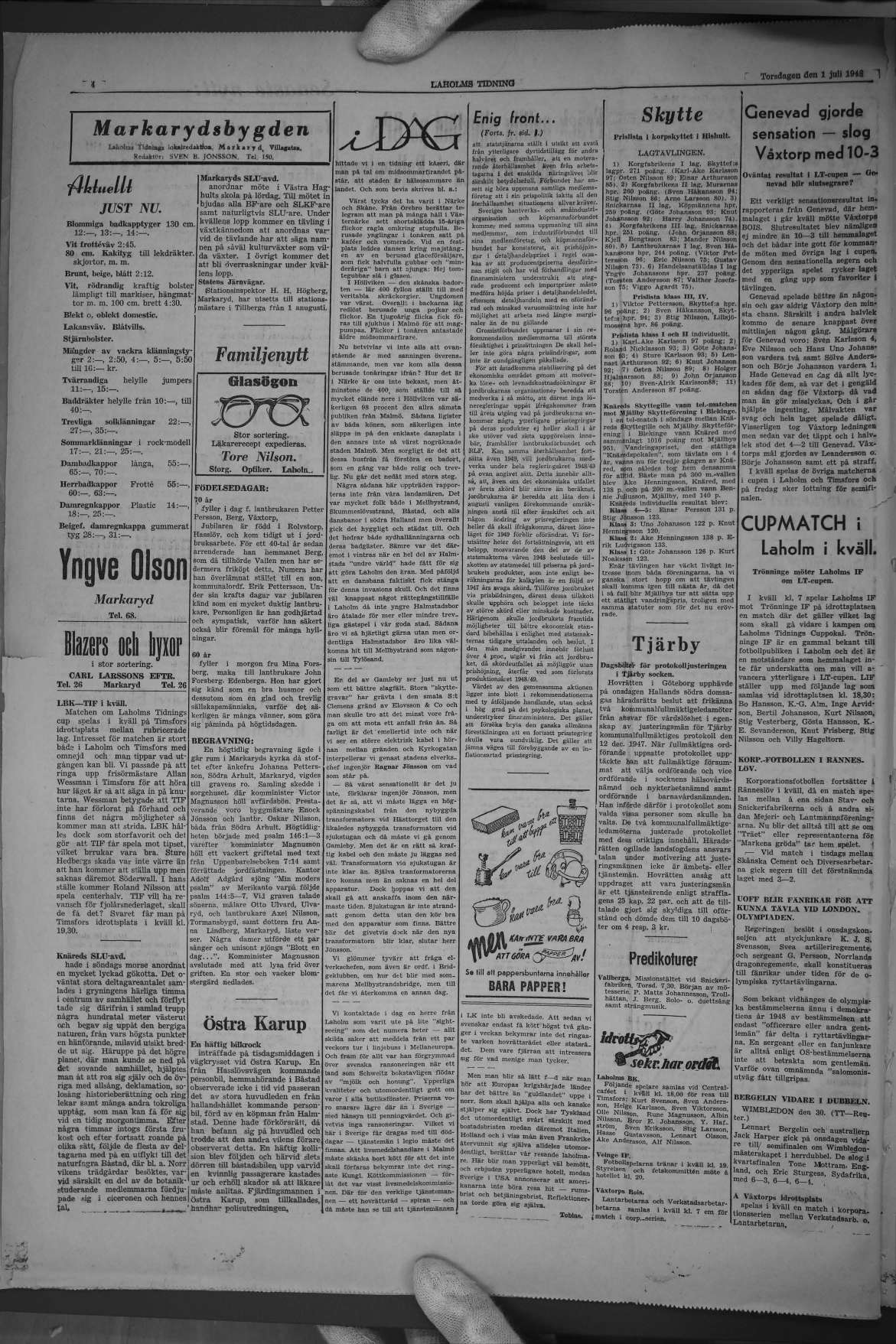 Laholms Tidning Torsdag 1 juli 1948, sida 4