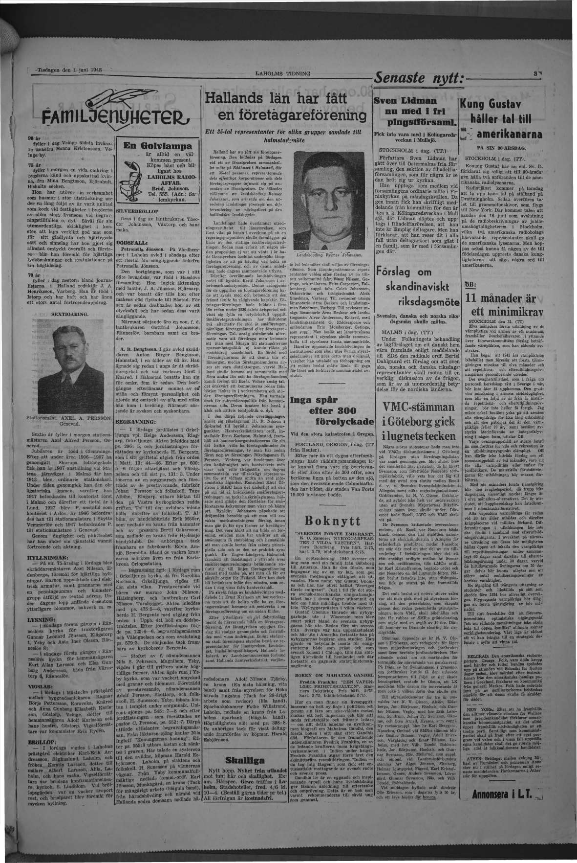Laholms Tidning Tisdag 1 juni 1948, sida 3
