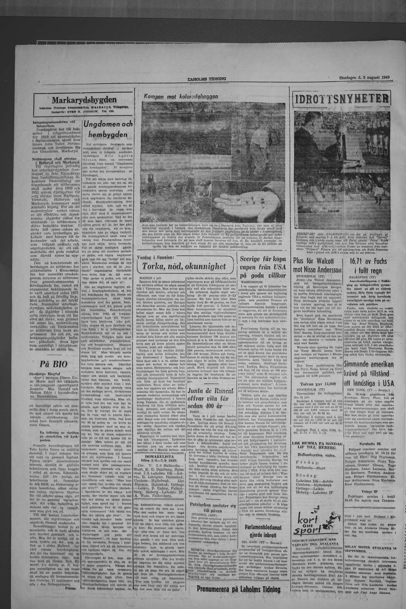 Laholms Tidning Onsdag 3 augusti 1949, sida 4