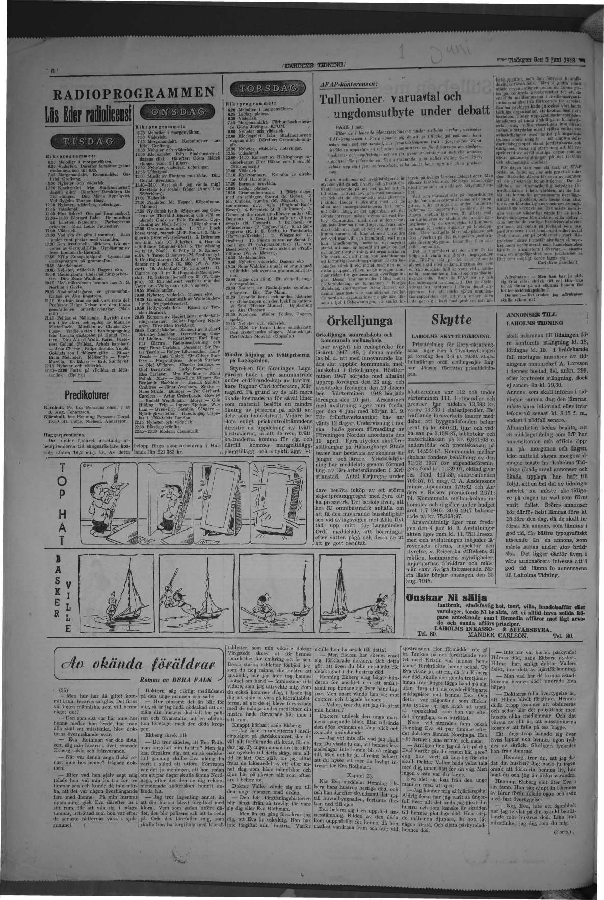 Laholms Tidning Tisdag 1 juni 1948, sida 6