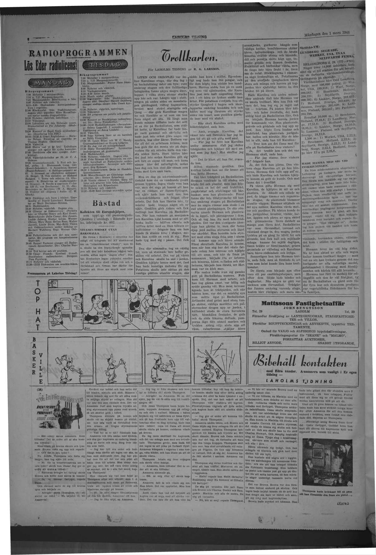 Laholms Tidning Måndag 1 mars 1948, sida 6