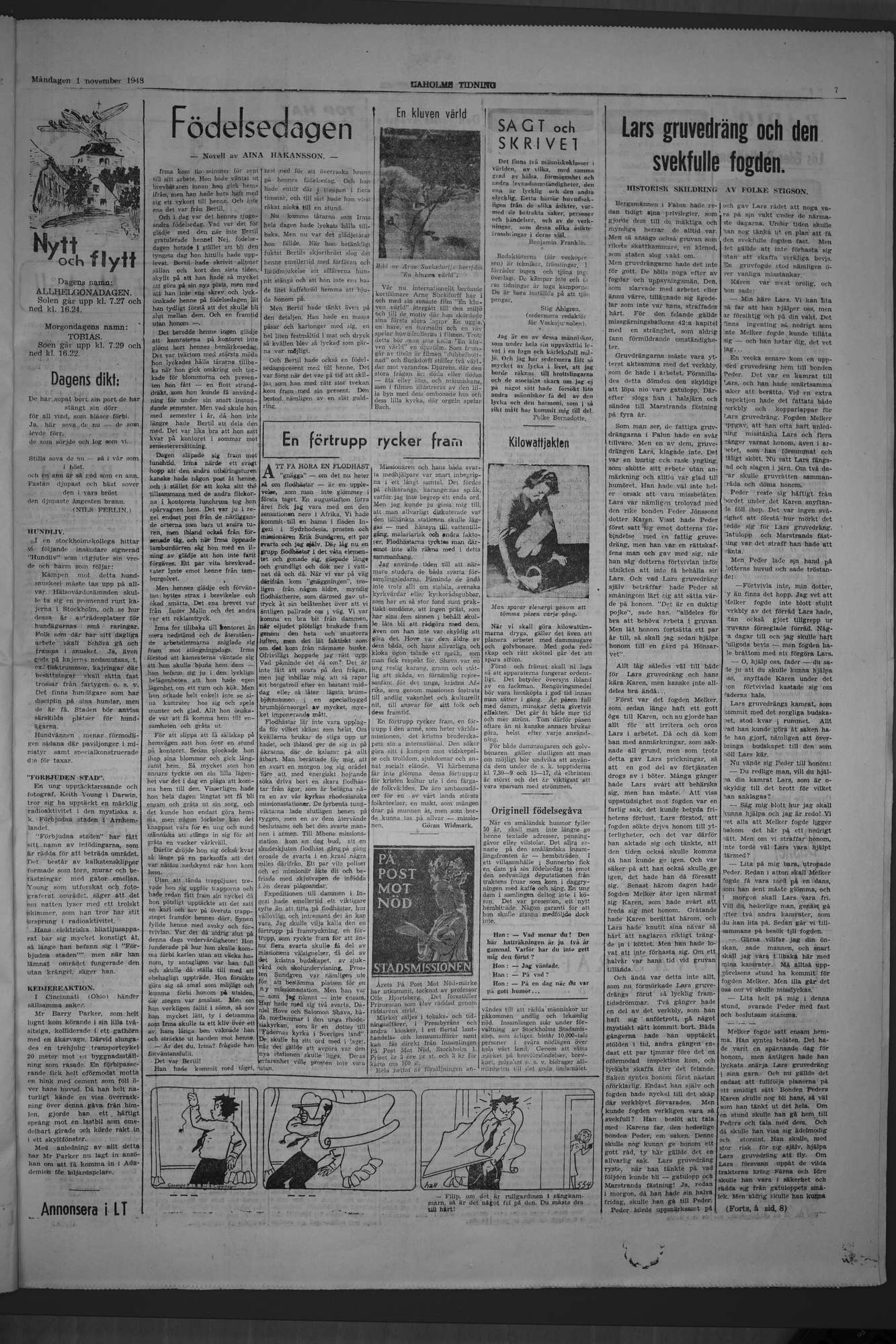 Laholms Tidning Måndag 1 november 1948, sida 7