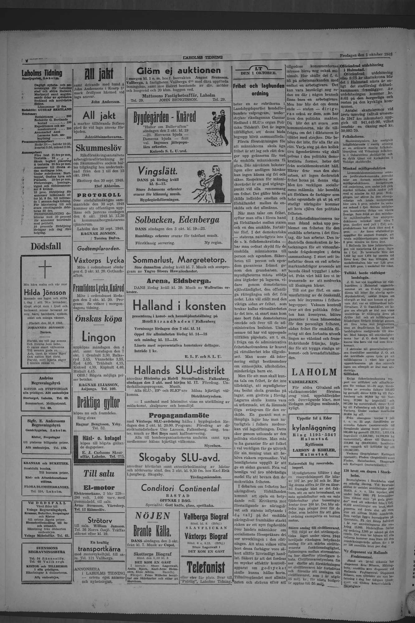 Laholms Tidning Fredag 1 oktober 1948, sida 2