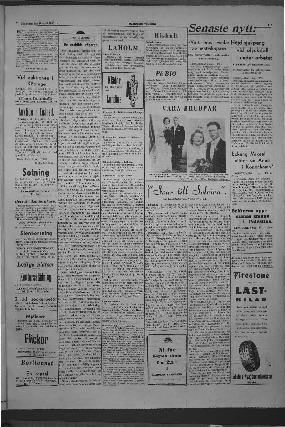 Laholms Tidning Lördag 10 april 1948, sida 3