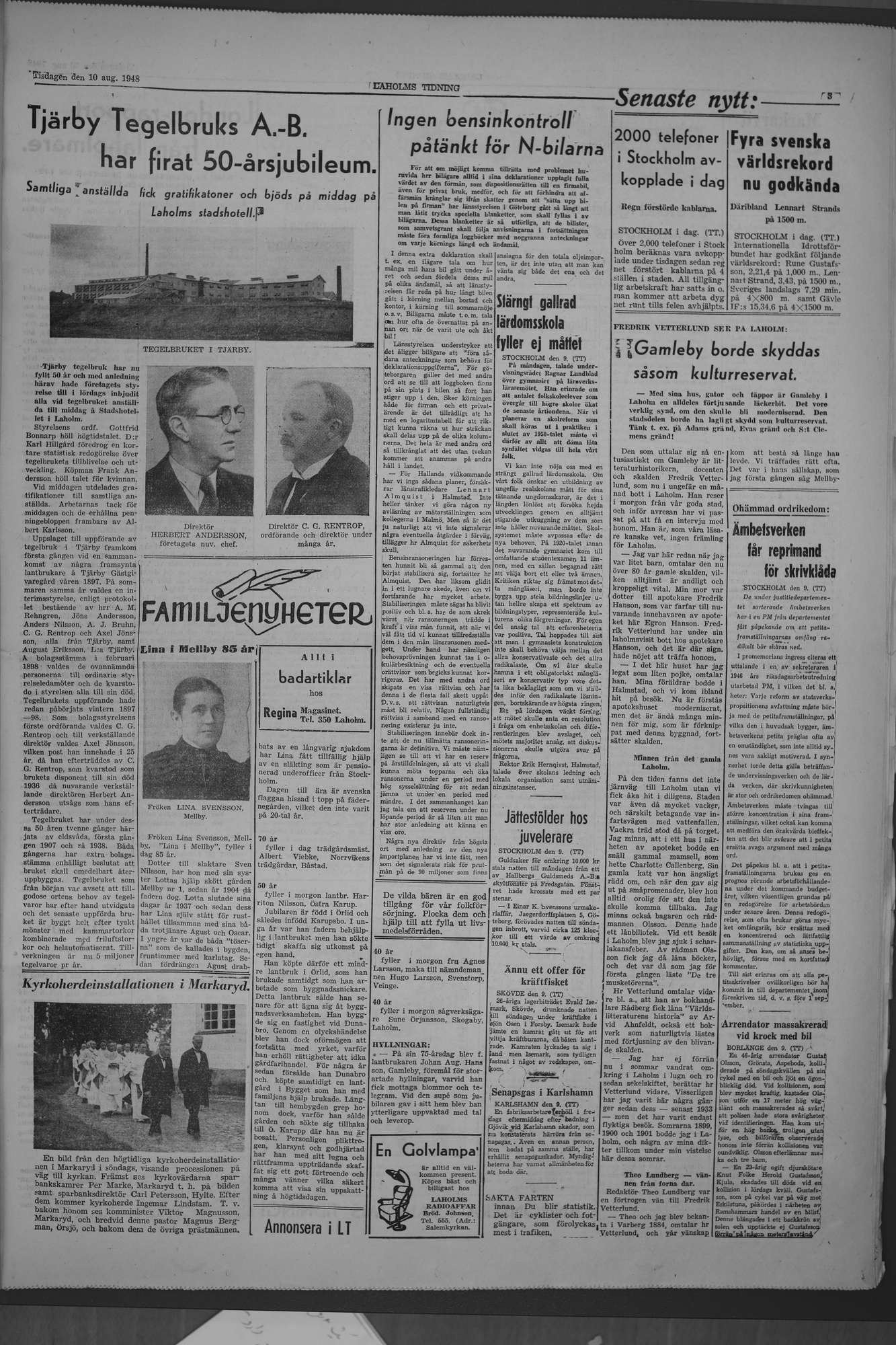 Laholms Tidning Tisdag 10 augusti 1948, sida 3