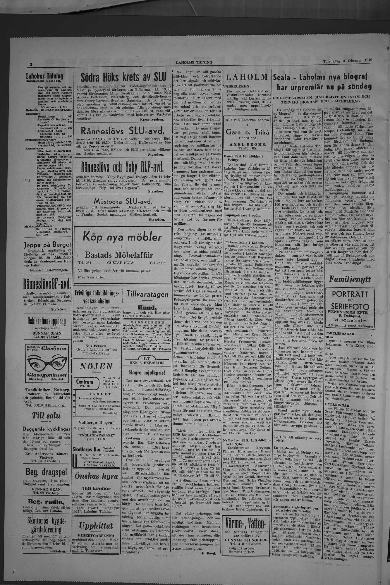 Laholms Tidning Torsdag 3 februari 1949, sida 2