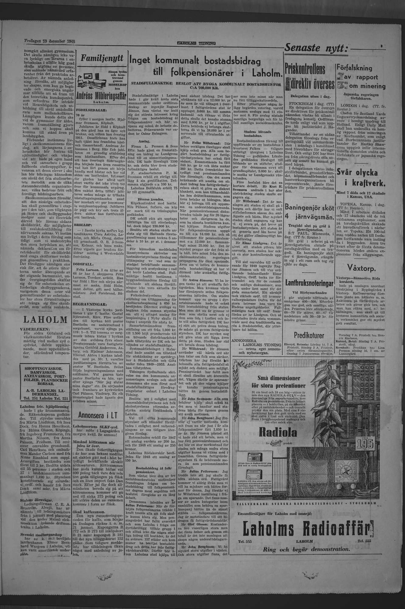 Laholms Tidning Fredag 10 december 1948, sida 3